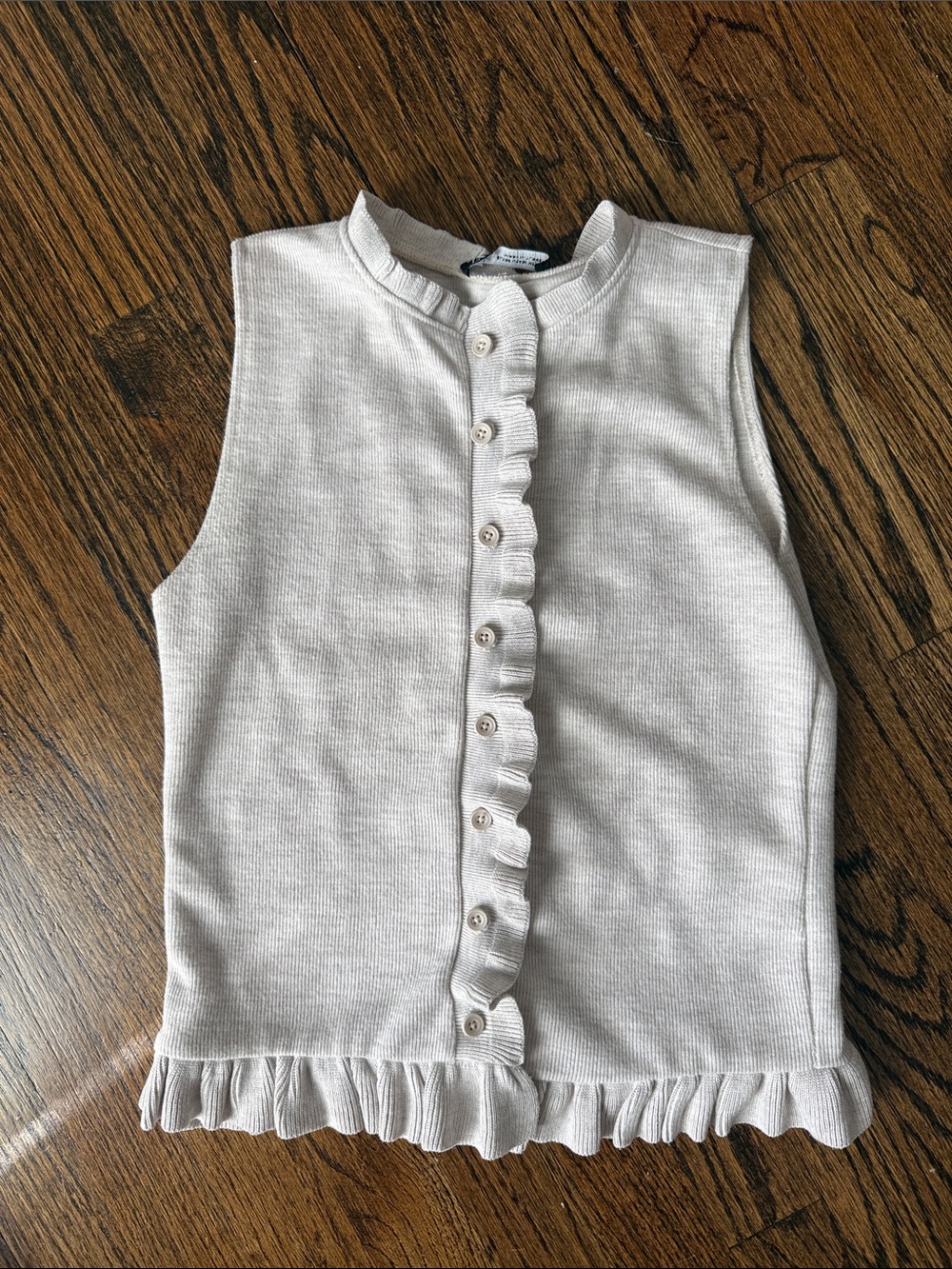 Zara Cream Ruffle-Trim Button Front Knit Top